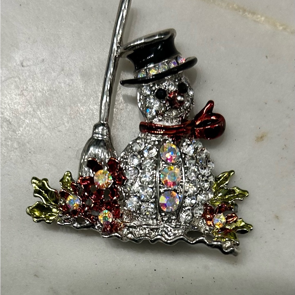 Festive Snowman‎ Brooch with Crystals